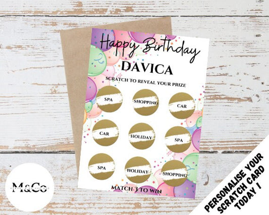 Birthday Balloon - Personalised Scratch Card