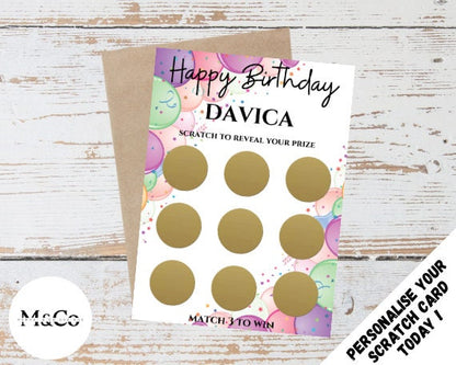 Birthday Balloon - Personalised Scratch Card